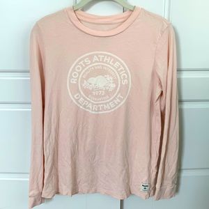 NWOT Roots Logo Long Sleeve T Shirt Pink size S